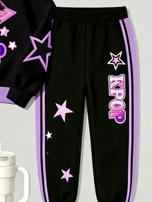 Tween Girl Girl Group Character Print Colorblock Long Sleeve Sweatshirt And Leggings 2pcs Set - Multicolor - View 5