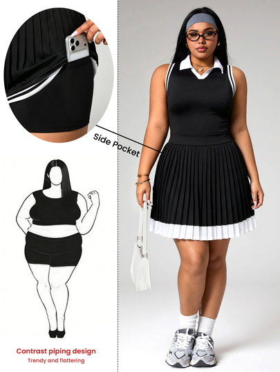 SHEIN Rhythm Era Women's Plus Size Colorblock Pleated Casual Daily Summer Sports Dress