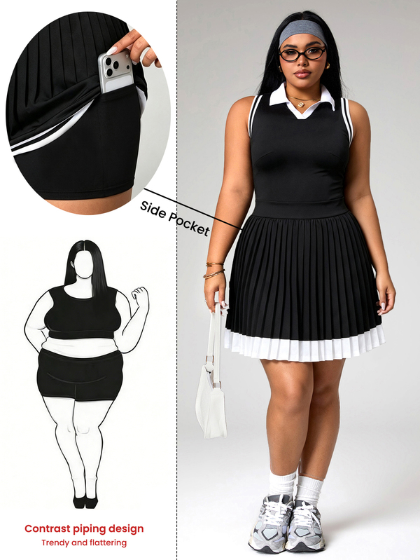 SHEIN Rhythm Era Women's Plus Size Colorblock Pleated Casual Daily Summer Sports Dress