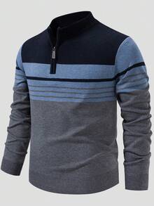 Manfinity Homme Old Money Men's Plus Size Colorblock Casual Daily Vacation Family Matching Long Sleeve Sweater Formal Navy Blue Autumn - Grey - View 3