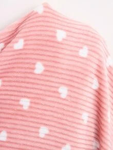 Doze Lane Casual Plush Heart Print Long Sleeve Patch Pocket Women's Robe - Multicolor - View 7
