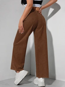 SHEIN PETITE 休閒水洗直筒牛仔褲 - 咖啡棕 - 查看 2