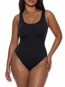 SHEIN Sports Solid Color Backless Sleeveless Sports Jumpsuit - Black - View 4