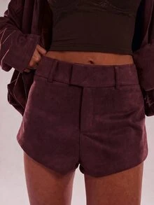 SHEIN BAE Autumn Casual Versatile Solid Color Shorts - Red Violet - View 3
