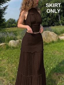 Skyraze Women's Lace French Style Vacation Skirt For Dating - Brown - View 1