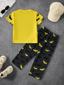 BATMAN X SHEIN Young Boy Bat Print T-Shirt And Pants Set - Multicolor - View 2
