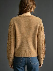 Trelyra Women's Cable Knit Long Sleeve Single-Breasted Casual Cardigan - Ginger - View 3