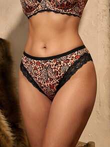 Bare Chapter 1pc Leopard Print Lace Patchwork Sexy Thong For Women, Soft And Comfortable, Suitable For Daily Wear, Fashionable And Charming, Perfect For Dates And Parties - Multicolor - View 3