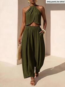 Zivah Women's Modern Commute Vacation Casual Asymmetrical Hem Long Pants - Army Green - View 4