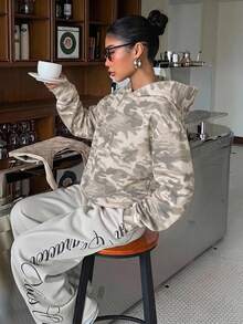 Muchica Sweatshirt Tipis Motif Kamuflase Putih & Abu-abu Gaya Minimalis Kasual, Cocok untuk Awal Musim Gugur, Serbaguna - MultiWarna - View 5