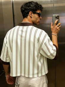 Manfinity Dauomo Casual Fashion Striped Short Sleeve Men's T-Shirt - Beige - View 2