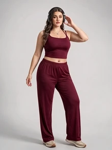 Velisys Velisys Women's Plus Size Casual Tank Top And Long Pants Hot Girl Sporty 4-Piece Set - Black - View 3