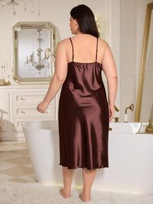 MuseNap CURVE Contrast Color Lace Patchwork Elegant Plus Size Women's Nightgown - Brown - View 3