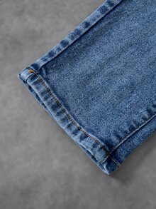 BATMAN X SHEIN Young Boy Bat Print Button Pocket Denim Jeans - Blue - View 7