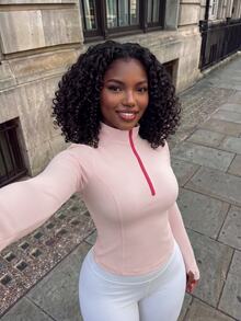 Rovax Front Zipper Fitted Cropped Sports T-Shirt - Baby Pink - View 5