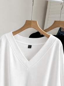 Comfylo Black & White 2pcs Set Plus Size V-Neck Loose Sweatshirt, Suitable For Autumn/Winter - Multicolor - View 4