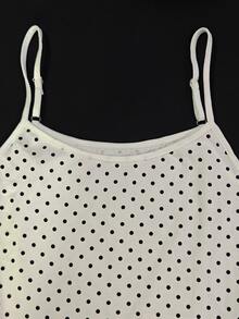 IslaSuriya Plus Size Women Casual Cotton Polka Dot Camisole Tank Top - White - View 4