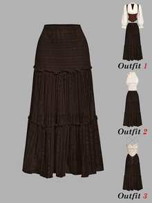 Skyraze Women's Lace French Style Vacation Skirt For Dating - Brown - View 4