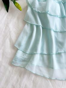 Soleia Plus Size Women's Solid Color Multi-Layer Ruffle Fashion Top - Baby Blue - View 5