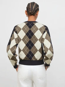 Maija Women's Plaid Open-Front Cardigan Sweater, Long Sleeve, Round Neck, Urban Casual, Autumn - Brown - View 2