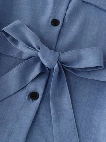 LUMIGAL Setelan 2 Potong Atasan Biru Efek Denim Wanita + Celana Panjang Biru Lurus - Biru - View 7