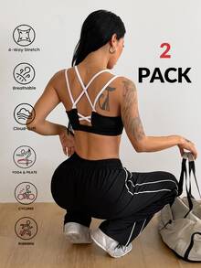 Coolane Women's Ultra Short Top & Long Pants Sports Set - Black and White - View 1
