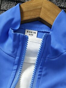 SHEIN Mirajuku 2件組男孩休閒長袖拉鍊夾克與短褲套裝，精緻運動印花，舒適寬鬆版型，適合日常穿著、上學、外出與運動 - 藍色 - 查看 5