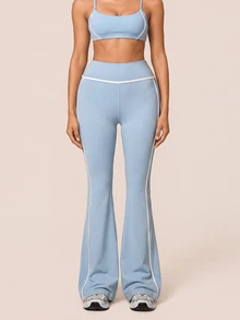 SHEIN BAE Women Light Blue High Waist Flare Leggings Tummy Control Gym Workout Training Running Yoga Athletic Pants - Baby Blue - View 5