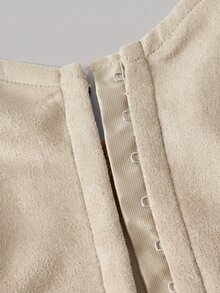 SHEIN MOD 女款純色前扣式流蘇下擺抹胸上衣 - 卡其色 - 查看 4