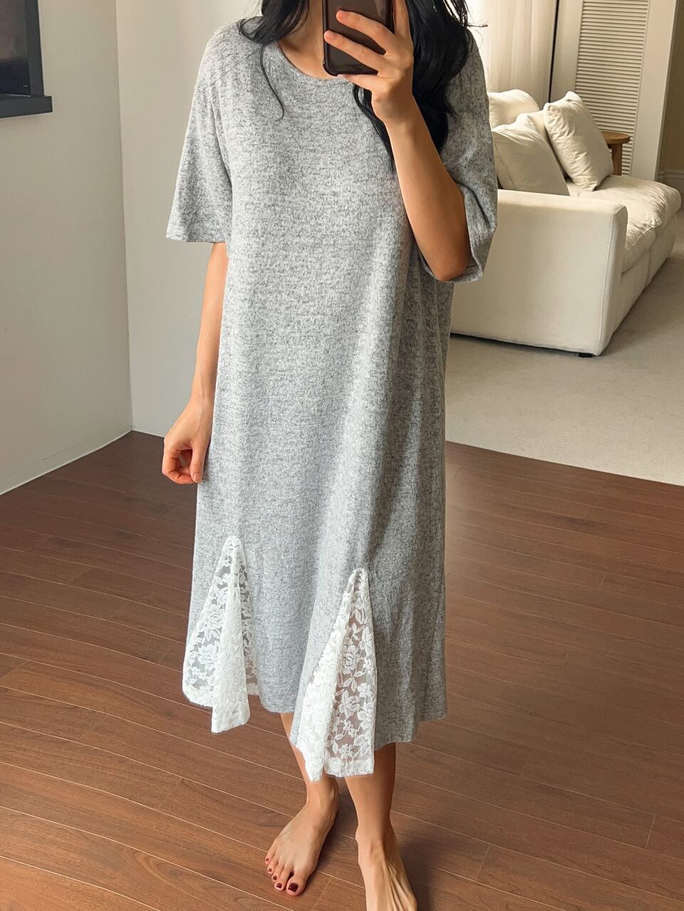Summer Minimalist Lace Patchwork Loose T-Shirt Style Relaxed Women's Nightgown