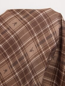 Doze Lane Women's Bubble Crinkle Plaid Lapel Button-Front Long Sleeve Long Pants Pajama Set - Coffee Brown - View 7