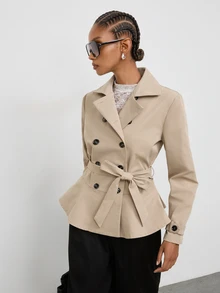Maija Jaket Trench Coat Wanita Kasual Musim Gugur Model Kancing Ganda dengan Sabuk - Khaki - View 6
