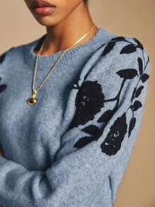 Poéselle Women's Fashionable Casual Crew Neck Long Sleeve Sweater In Fall/Winter - Blue - View 5