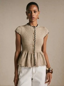 Poéselle Cardigan Wanita Berlipit Warna Blok, Kasual, Serbaguna untuk Aktivitas Sehari-hari - Light Grey - View 4