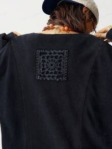 Bohemela Plus Size Women's Patchwork Hollow Design Pocket Loose Casual Sweatshirt Fall - Black - View 6