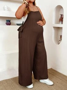 Plussiva 大尺碼孕婦細肩帶寬鬆連身褲 度假風 - 鏽棕色 - 查看 2