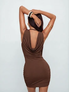 Avantive Women's Summer Fashion Cross Wrap Sleeveless Mini Dress - Rust Brown - View 4