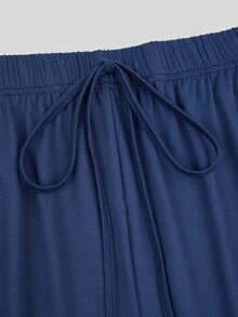 Sweetra Plus Size Cross Neck Top & Wide Leg Pants 2pcs Set Fall - Dusty Blue - View 5