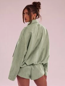 SHEIN BAE 高級慵懶寬鬆休閒短版夾克 - 薄荷綠 - 查看 2