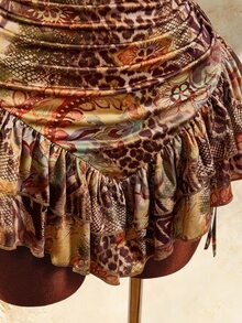 Amplova Women's Sexy Animal Print Ruffle Backless Halter Neck Mini Dress, Summer - Brown - View 7