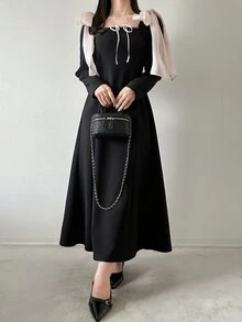 FRIFUL Women's Elegant Romantic Bowknot Long Dress Party Dinner Date Night Cocktail Black And Pink Fall Wedding - Grey - View 6