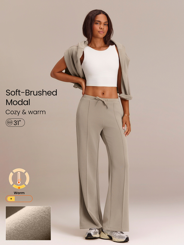 GLOWMODE Soft-Brushed Modal Find Your Glow Wide-Leg Pants With Front Seam & Adjustable Drawstring Waist Daily Casual Summer Wear