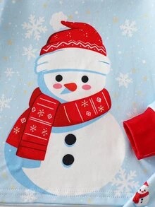 小男孩秋冬款聖誕睡衣套裝 修身合身 長袖印花雪人圖案 紅藍色 睡褲 - 藍色 - 查看 8