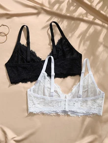 Charlaine 2pcs French Lace Sexy Plus Size Underwire Push-Up Side-Smoothing Bra Lingerie For Women - Multicolor - View 2
