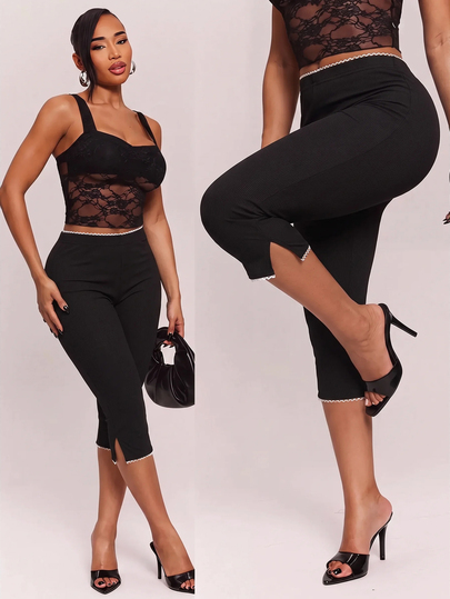 Radiana Women's Classic Black Stretch Knit Capris/Leggings, Versatile Sports Fashion Item, All-Match Versatile, Daily Casual Outing, Shopping, Gathering, Vacation, Beach, Dating, Birthday, Graduation Dress, Island, Old Money Style Clothing, Commuting, Office, Music Festival, House Party, Party