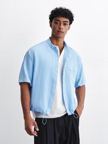 TOKVUE Men's Solid Color Short Sleeve Single-Breasted Casual Commuter Shirt - Baby Blue - View 1