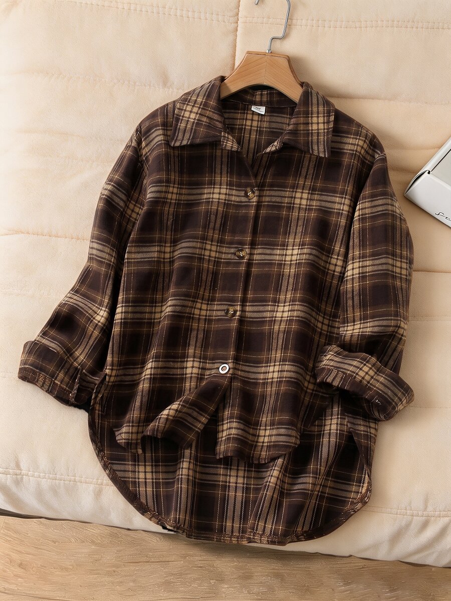 SHEIN Girls' Fashion Casual Slouchy Loose Long Sleeve Mid-Length Shirt For Daily Wear, School, Outings, Parties And Concerts - Multicolor - View 1