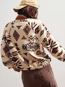 Bohemela Sweatshirt Kasual Wanita Ukuran Besar dengan Motif Geometris, Lengan Panjang Raglan, dan Resleting untuk Musim Dingin. - MultiWarna - View 7