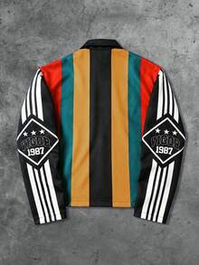 ROMWE MEN Street Life Men's Colorblock Striped Overcoat - Multicolor - View 2