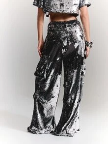 BAD SUNDAY Women's Autumn/Winter Party Sequin Cargo Pants, Y2K Retro Hot Girl Fashion - Black - View 7